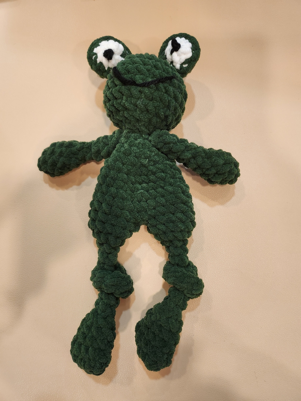 Handmade Plush Frog Snuggler in Dark Green with White Eyes